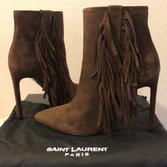 NIB YSL Saint Laurent Fringe Suede Bootie 38.5 - Picture 3 of 7